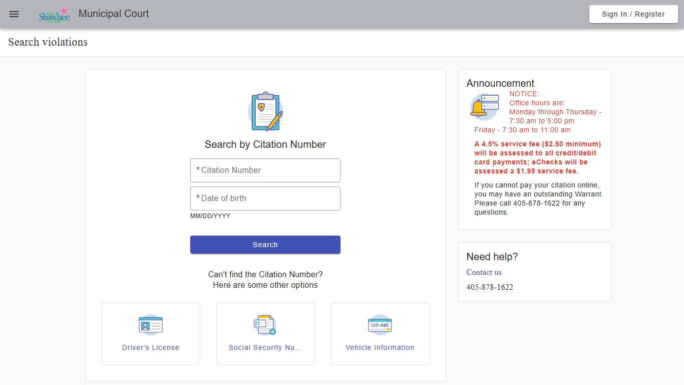 Search - Search violations - Municipal Court - Shawnee, OK - Municipal Online Services