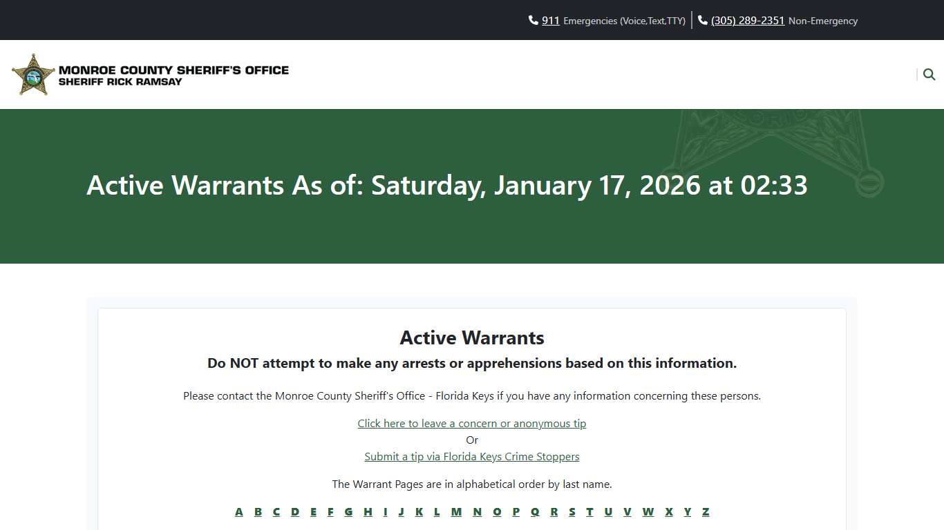 Active Warrants As of: Friday, January 16, 2026 at 02:33